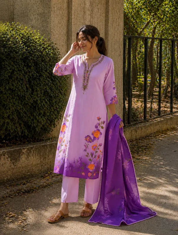 Purple_Silk_Floral_Printed_Kurta_Pant_Dupatta_Set_For_Women