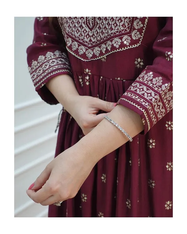 Maroon_Rayon_Naira_Cut_Kurta_With_Pant_Dupatta_Set_For_Women