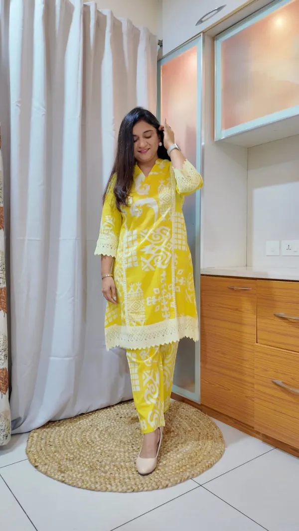 Yellow_Cotton_Printed_Lace_Detail_Co_Ord_Set_For_Women