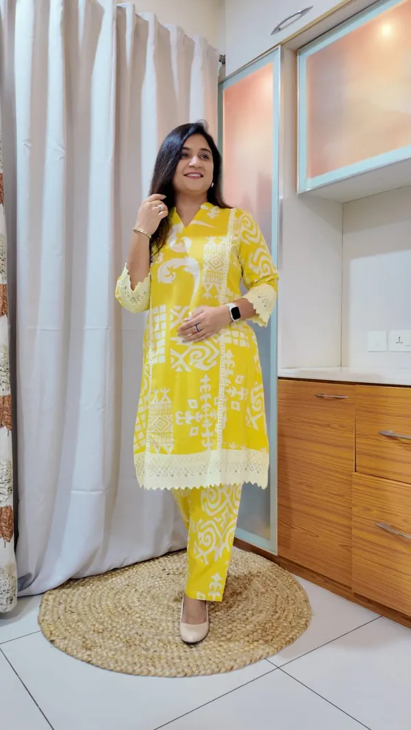 Yellow_Cotton_Printed_Lace_Detail_Co_Ord_Set_For_Women