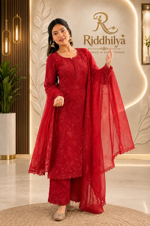 Georgette_Chikankari_Kurta_&_Palazzo_with_Dupatta