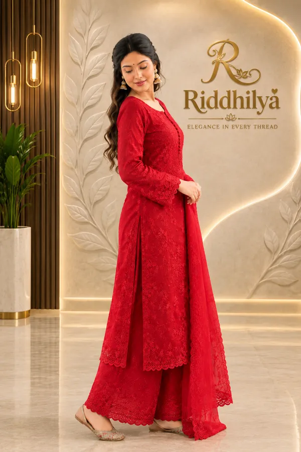 Georgette_Chikankari_Kurta_&_Palazzo_with_Dupatta