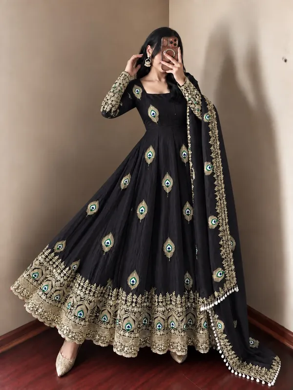 Riddhilya_Black_Peacock_Motif_Anarkali_with_Embellished_Dupatta_