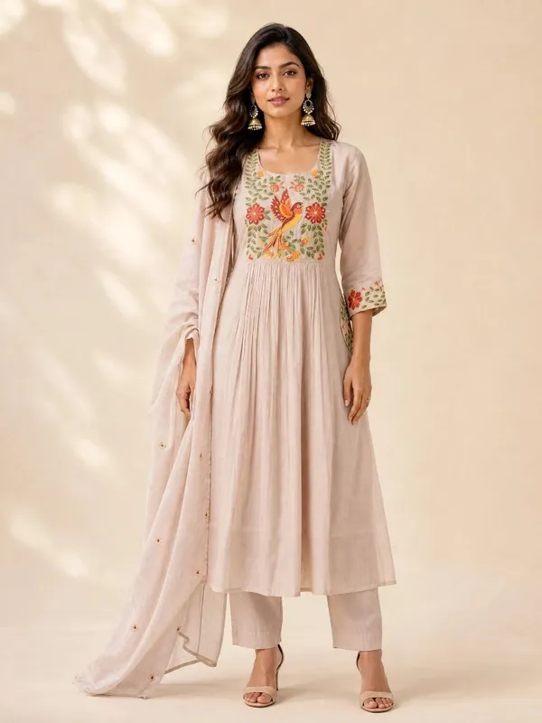Riddhilya_Blush_Beige_Bird_&_Floral_Embroidered_Anarkali_Kurta_Set_with_Dupatta