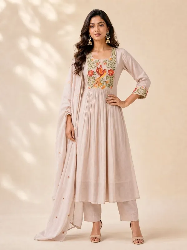 Riddhilya_Blush_Beige_Bird_&_Floral_Embroidered_Anarkali_Kurta_Set_with_Dupatta