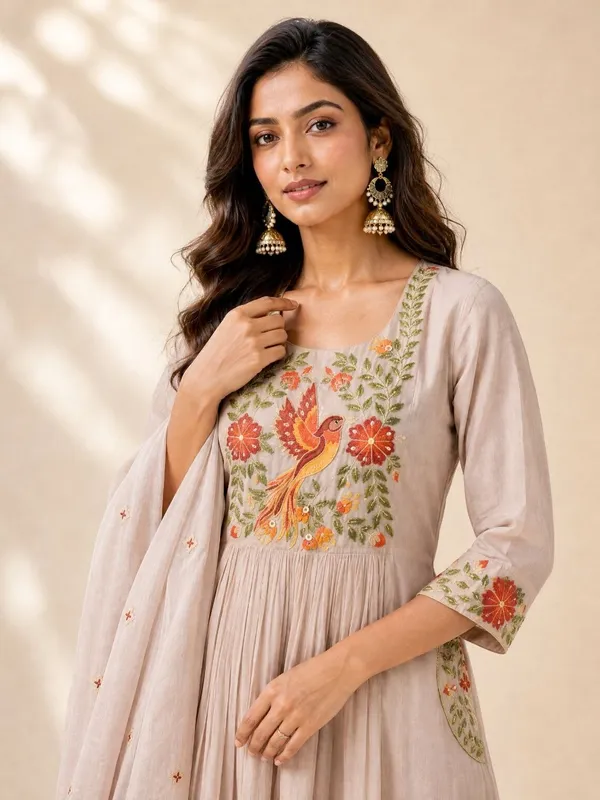 Riddhilya_Blush_Beige_Bird_&_Floral_Embroidered_Anarkali_Kurta_Set_with_Dupatta