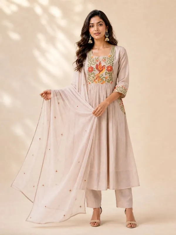 Riddhilya_Blush_Beige_Bird_&_Floral_Embroidered_Anarkali_Kurta_Set_with_Dupatta