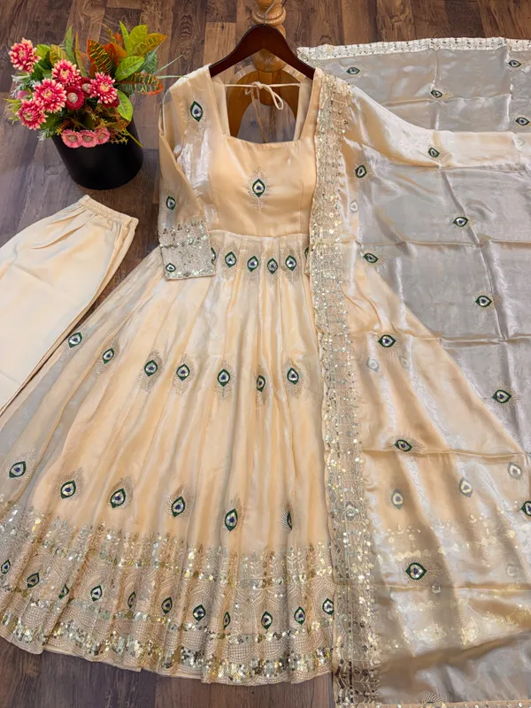 Riddhilya_Cream_Peacock_Motif_Anarkali_with_Embellished_Dupatta
