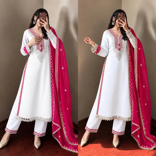 Riddhilya_Ivory_&_Rani_Pink_Embellished_Kurta_Set_with_Dupatta