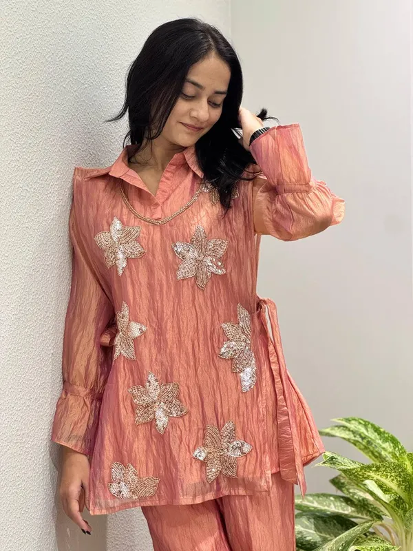 Riddhilya_Peach_Bloom_Floral_Sequin_Co-ord_Set_