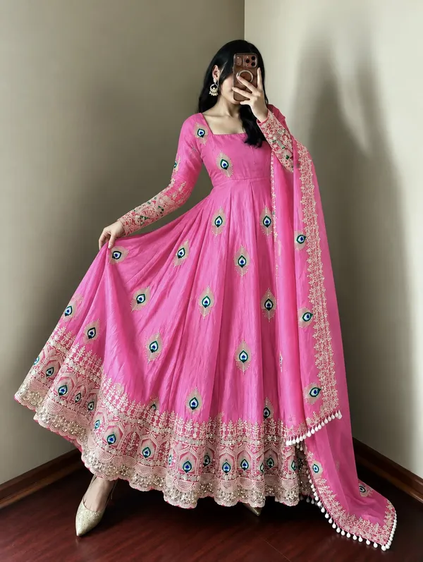 Riddhilya_Pink_Peacock_Motif_Anarkali_with_Embellished_Dupatta