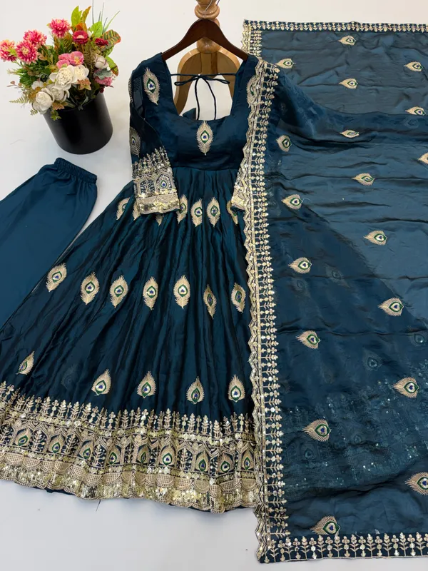 Riddhilya_Rama_Peacock_Motif_Anarkali_with_Embellished_Dupatta