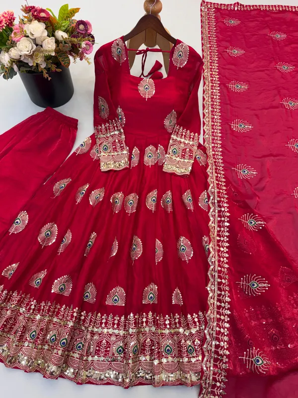 Riddhilya_Red_Peacock_Motif_Anarkali_with_Embellished_Dupatta