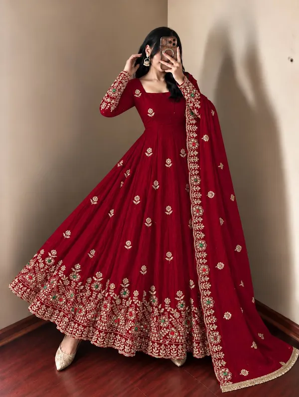 Riddhilya_Ruby_Red_Embroidered_Anarkali_with_Dupatta