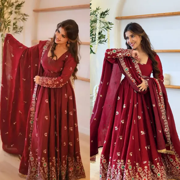 Riddhilya_Ruby_Red_Embroidered_Anarkali_with_Dupatta
