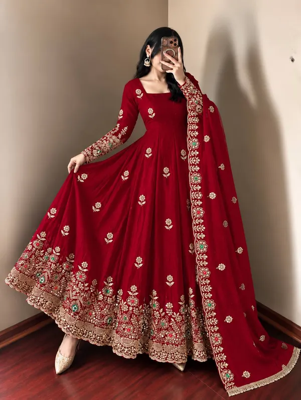 Riddhilya_Ruby_Red_Embroidered_Anarkali_with_Dupatta
