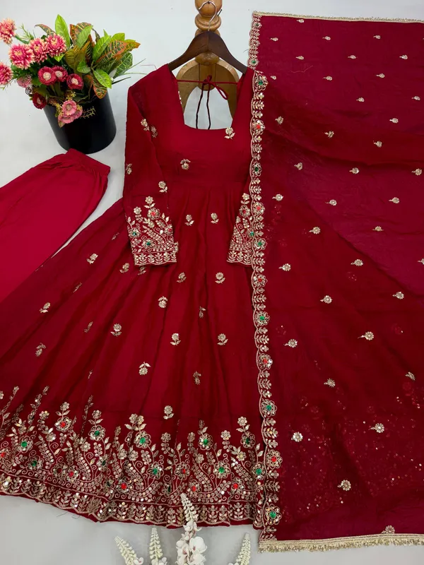 Riddhilya_Ruby_Red_Embroidered_Anarkali_with_Dupatta