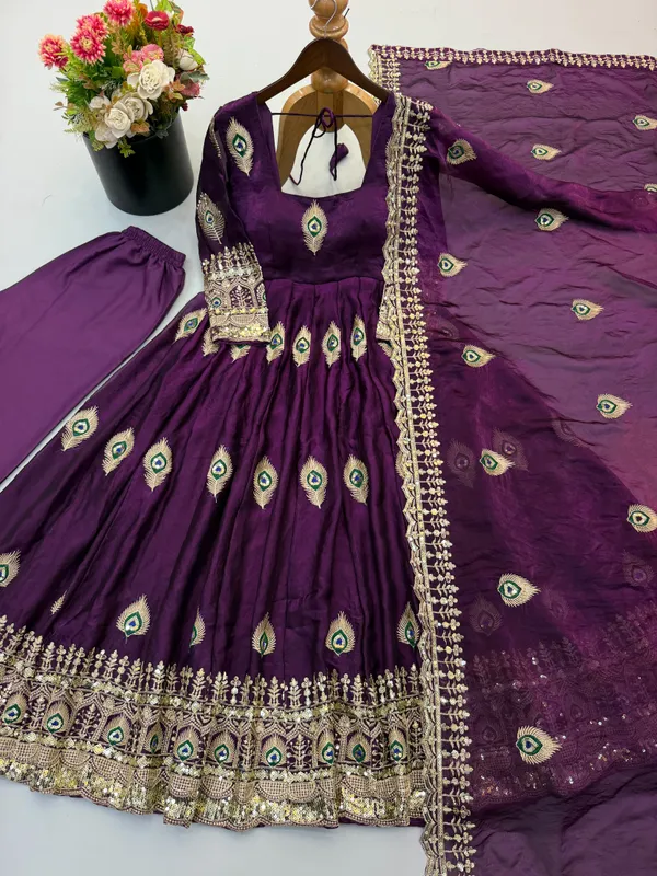 Riddhilya_Wine_Peacock_Motif_Anarkali_with_Embellished_Dupatta