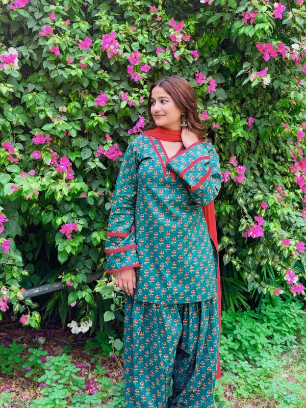 Riddhilya_Women’s_Floral_Printed_Teal_Blue_Kurta_with_Palazzo_&_Dupatta_Set