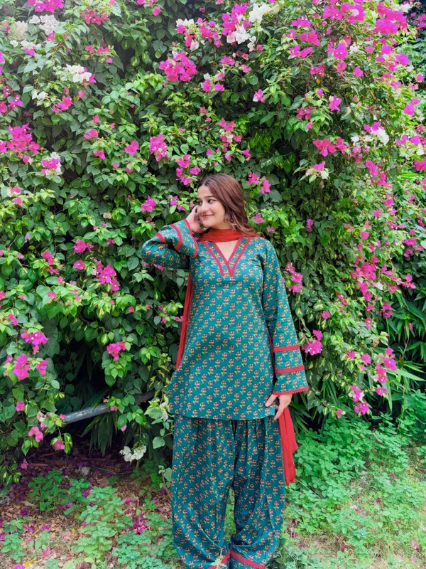 Riddhilya_Women’s_Floral_Printed_Teal_Blue_Kurta_with_Palazzo_&_Dupatta_Set