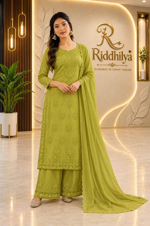 green_Georgette_Heavy_Embroidery_3d_Suit_Set
