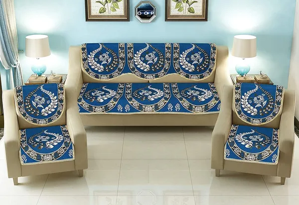 Moon Shine Furnishing Set of 16 Blue Cotton 5 Seater Sofa Cover Price in India Buy Moon Shine Furnishing Set of 16 Blue Cotton 5 Seater Sofa Cover online at undefined