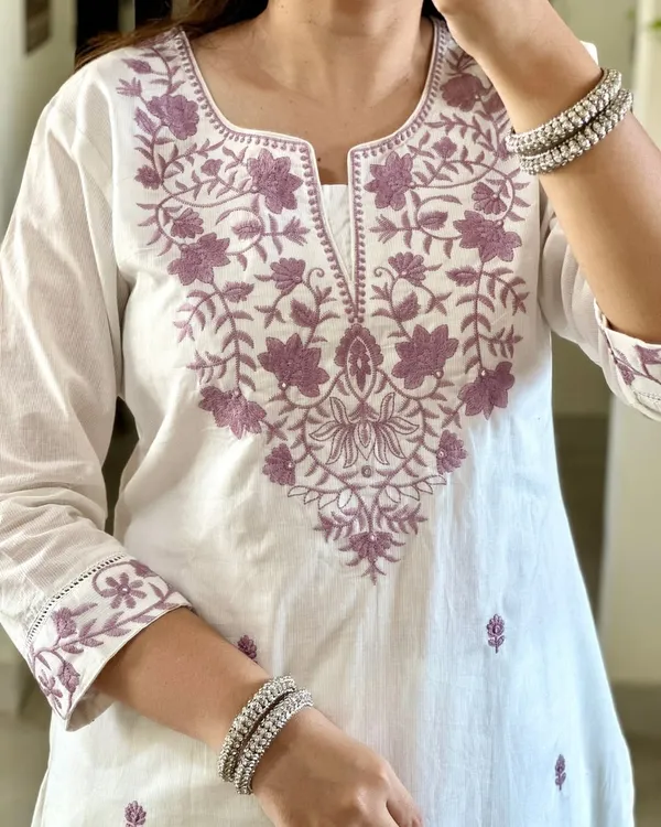 White_Pure_Cotton_Kurta_With_Pant_&_Dupatta_Set_For_Women