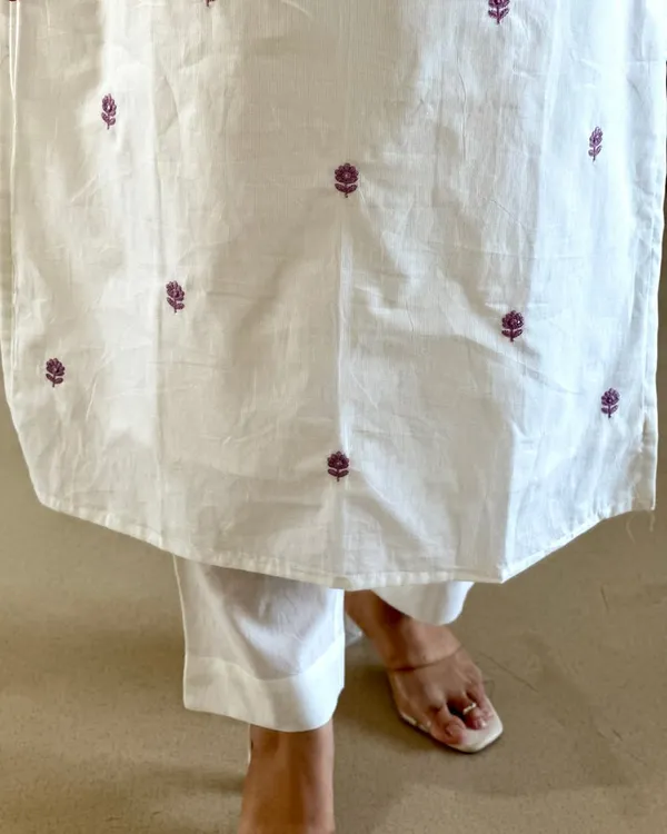 White_Pure_Cotton_Kurta_With_Pant_&_Dupatta_Set_For_Women