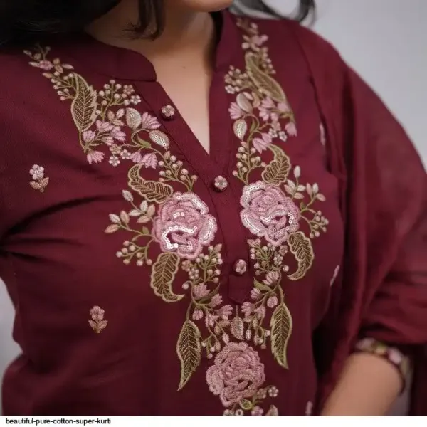 Cotton_Maroon_Embroidered_Kurta_Pant_And_Dupatta_Set