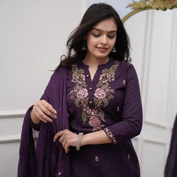 Cotton_Purple_Embroidered_Kurta_Pant_And_Dupatta_Set