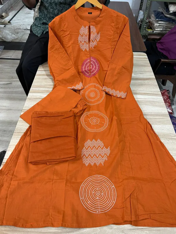 Rust_Orange_Pure_Cotton_Kurta_With_Pant_&_Dupatta_Set_For_Women