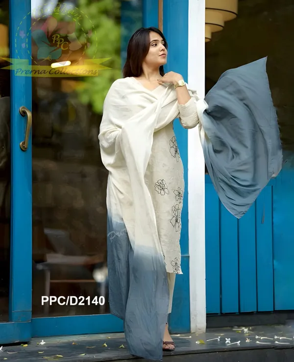 White_100%_Cotton_Kurta_With_Pant_&_Dupatta_Set_For_Women