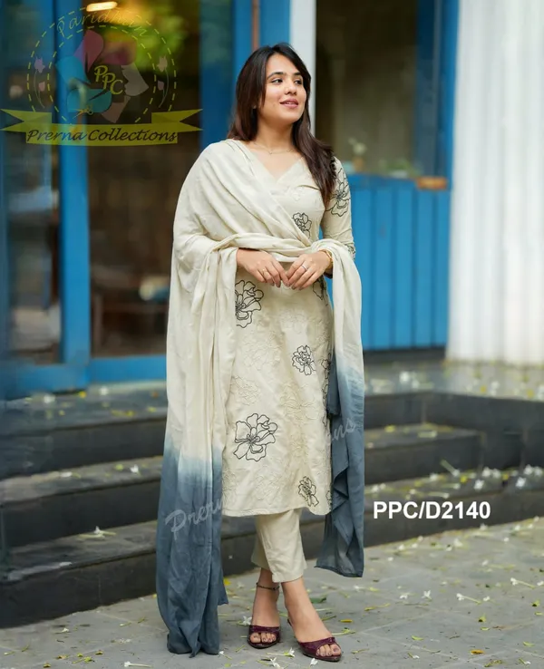 Cream_100%_Cotton_Kurta_With_Pant_&_Dupatta_Set_For_Women