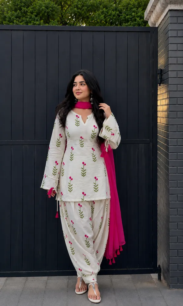 Farsi_Pink_flower_🌸_Cotton_kurta_set
