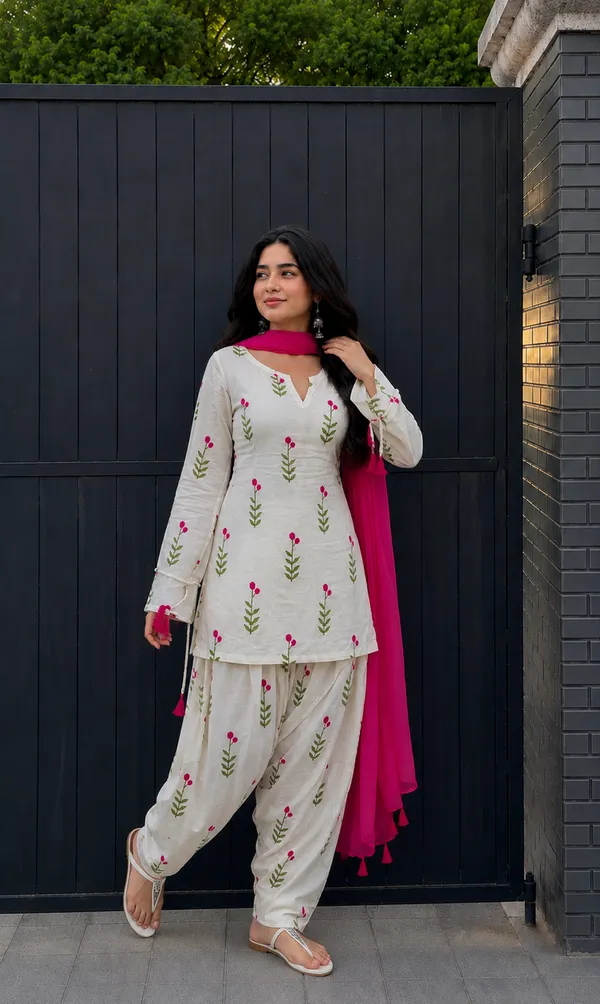 Farsi_Pink_flower_🌸_Cotton_kurta_set