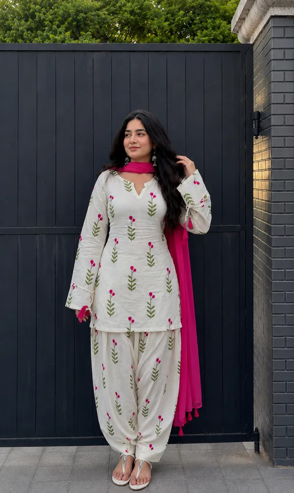 Farsi_Pink_flower_🌸_Cotton_kurta_set