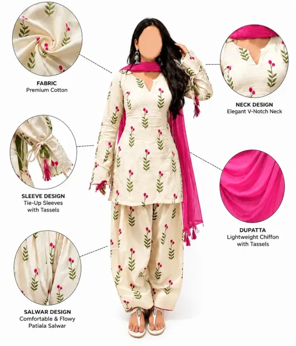 Farsi_Pink_flower_🌸_Cotton_kurta_set