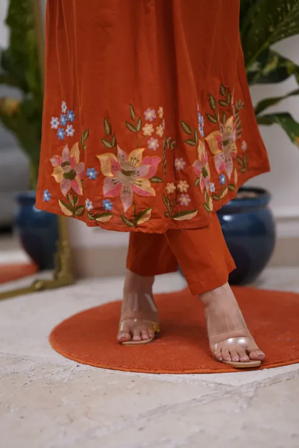 Orange_Mul_Cotton_Kurta_With_Pant_&_Dupatta_Set_For_Women