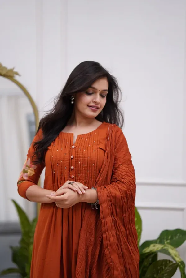 Orange_Mul_Cotton_Kurta_With_Pant_&_Dupatta_Set_For_Women
