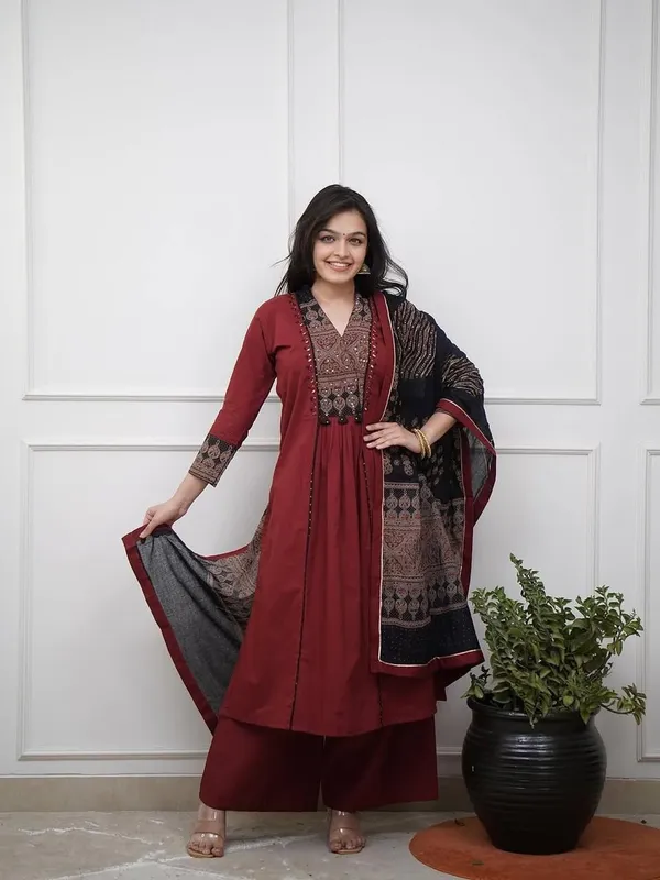 Maroon_Pure_Cotton_Embroidered_Suit_Set_With_Pocket