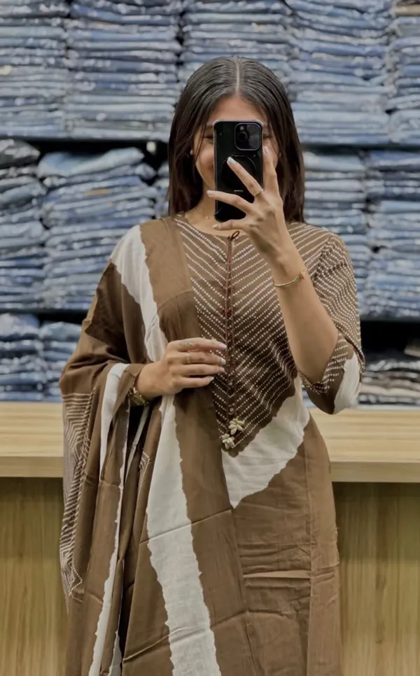 Mocha_Bandhej_Bloom_Cotton_Palazzo_Suit