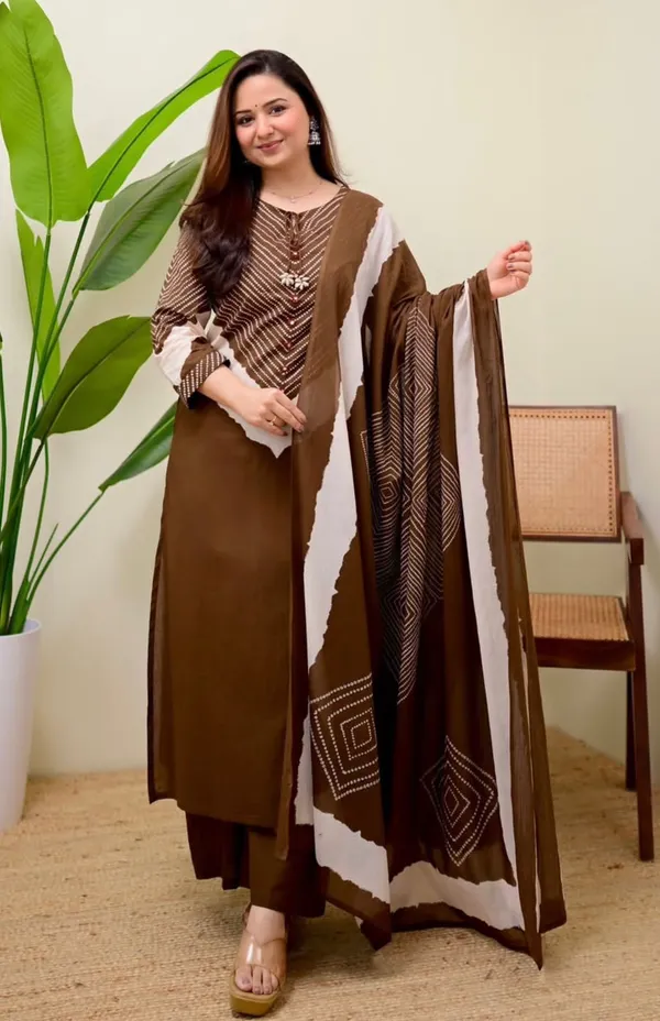 Mocha_Bandhej_Bloom_Cotton_Palazzo_Suit