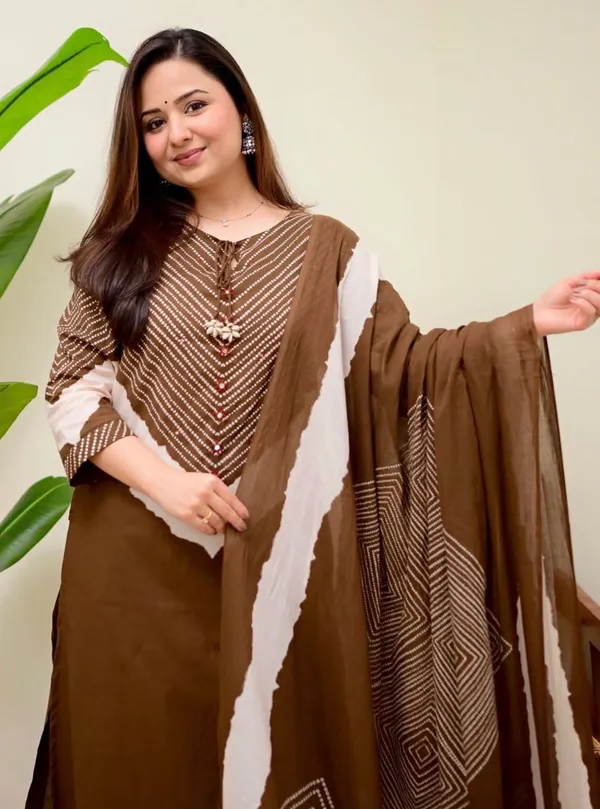 Mocha_Bandhej_Bloom_Cotton_Palazzo_Suit