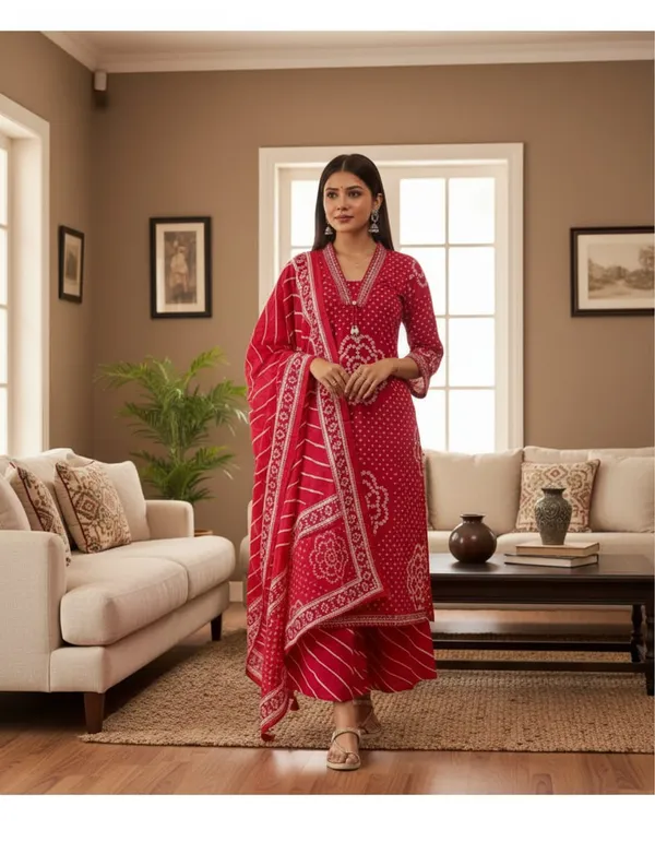 Jaipur_Style_Bandhej_Cotton_Ethnic_Kurta_With_Palazzo_Set_(Rani_Pink)
