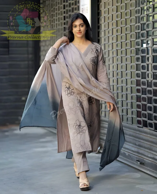 Beige_100%_Cotton_Kurta_With_Pant_&_Dupatta_Set_For_Women