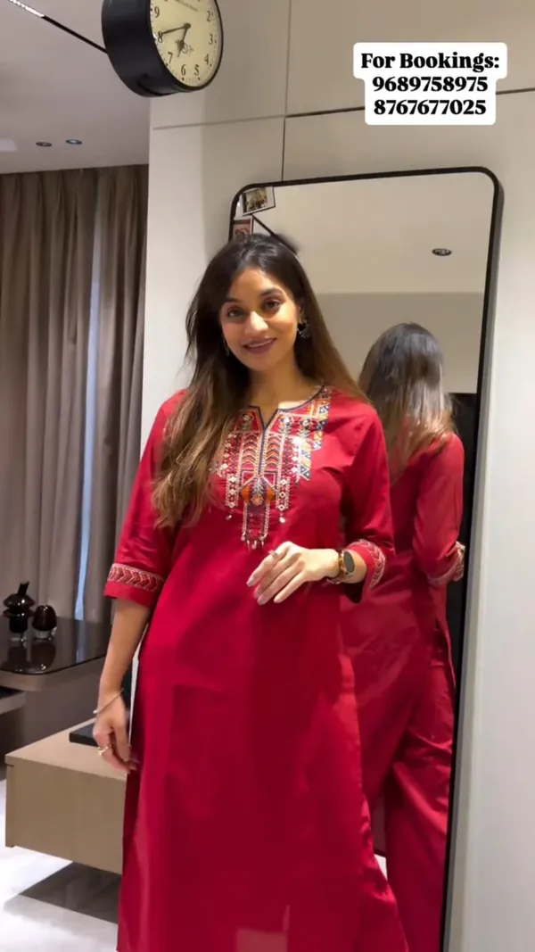 Red_cotton_kurta_set