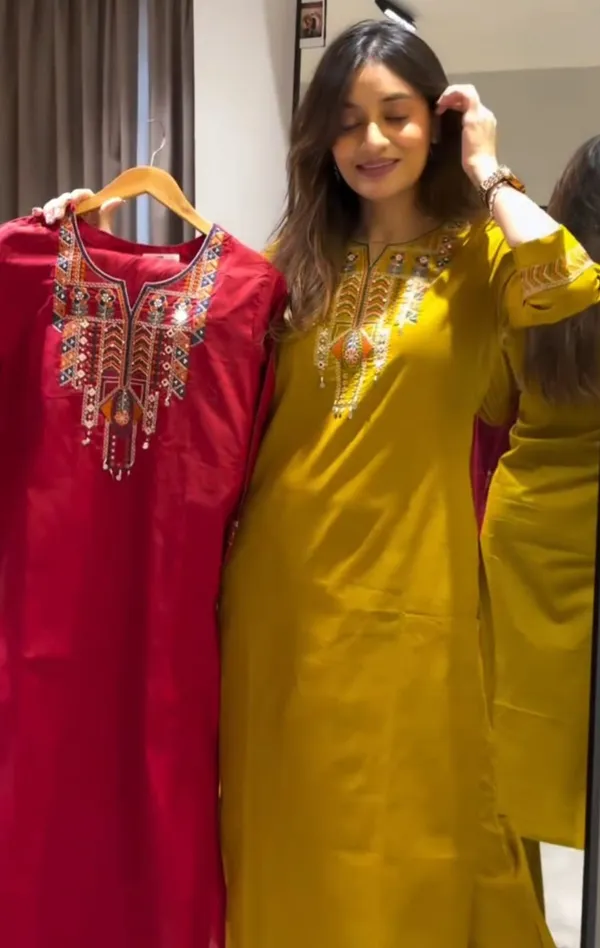 Red_cotton_kurta_set