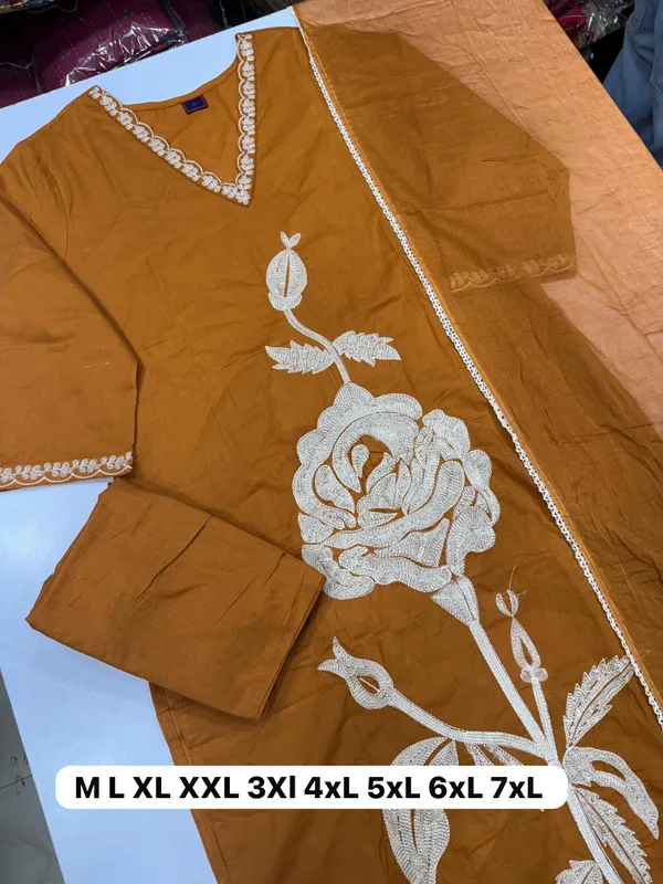 Rust_Pure_Cotton_Kurta_With_Pant_&_Dupatta_Set_For_Women