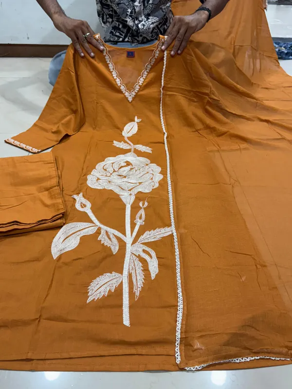 Rust_Pure_Cotton_Kurta_With_Pant_&_Dupatta_Set_For_Women