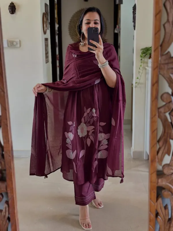 Wine_Colour_Mul_Cotton_Kurta_Set